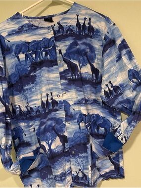 Barco Uniforms Blue Safari Print Scrub Top